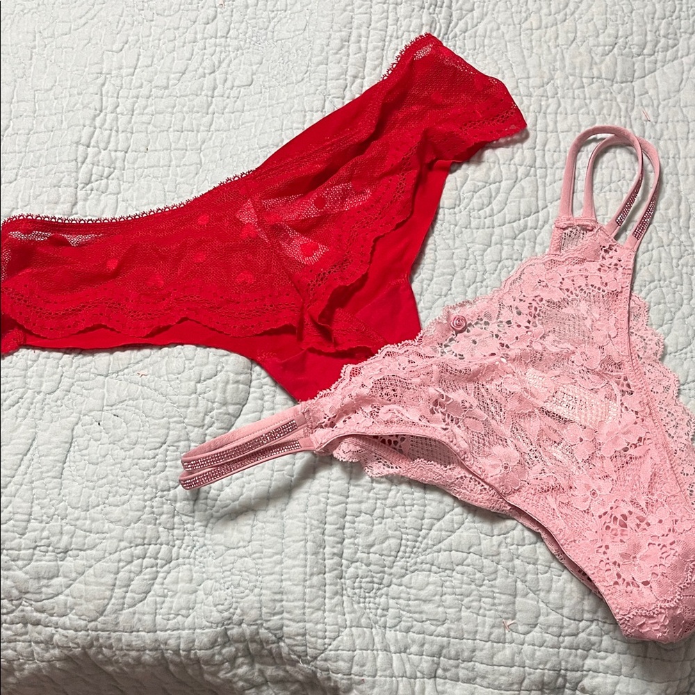 VS Elegant Lace panty Set - Red and Pink
